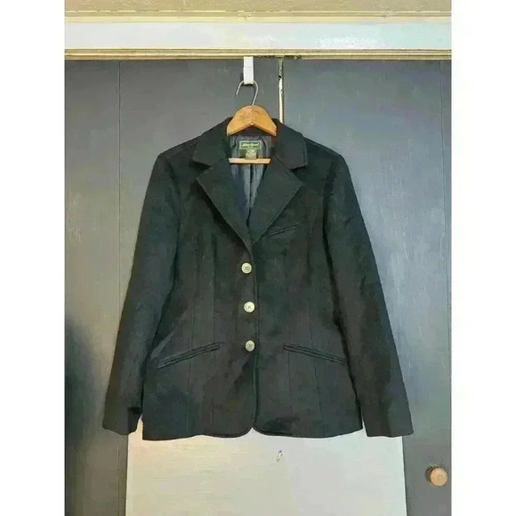 Eddie‎ Bauer Vintage Black Wool Angora Blazer Jacket Women’s Petite Large Rabbit - Picture 1 of 11